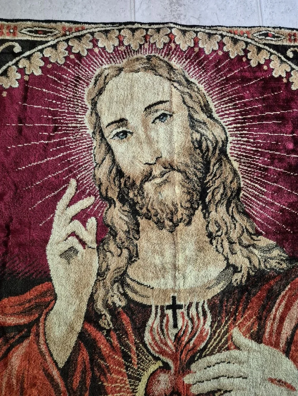 Religious Sacred Heart Jesus Wall Tapestry  (1960s)